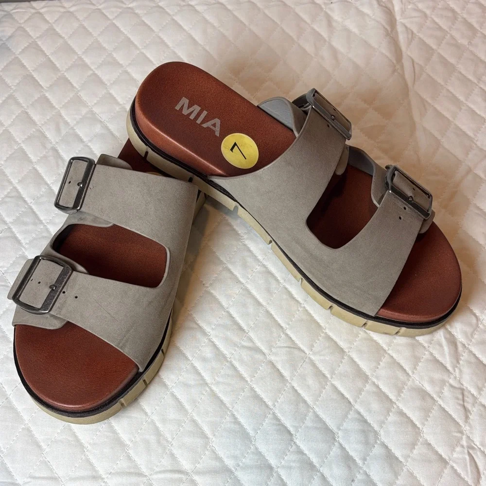 MIA Gray Vegan Double Buckle Sandals size 7